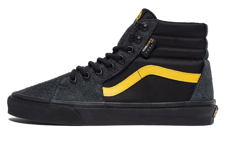 Vans SK8 Cordura Anti-Slip Wear-Resistant High-Top Skateboard Shoes Unisex Black Yellow