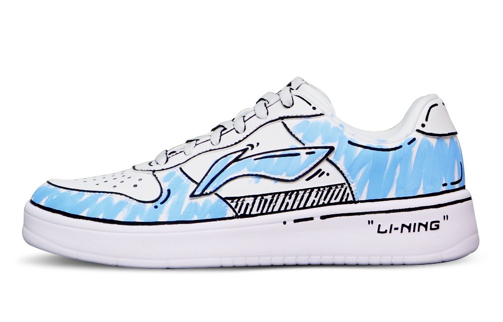 LiNing Sports Life Collection Anti-Slip And Wear-Resistant Breathable Low-Top Skateboard Shoes Men's White Blue