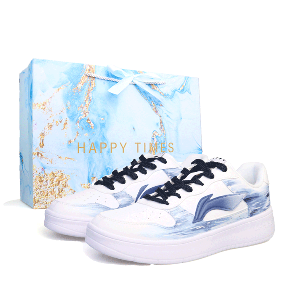 LiNing Pontoon Boats Slip Resistant, Abrasion Resistant, Breathable Low Top Skateboard Shoes Unisex White Blue