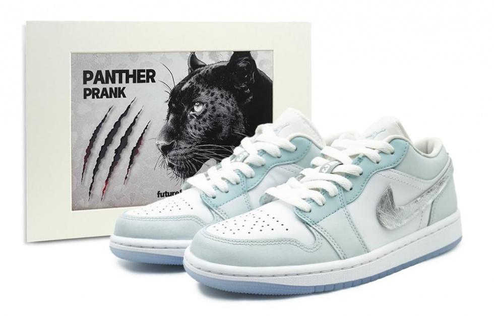 Jordan Air Jordan 1 Anti-Slip Wear-Resistant Low-Top Vintage Basketball Shoes Women's Blue Gray Silver White