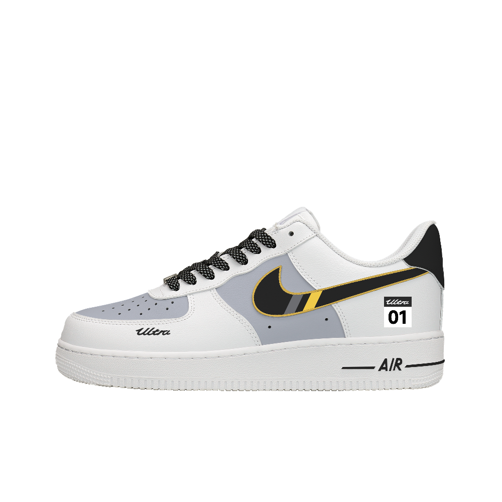 Nike Air Force 1 Lightweight Height Increasing Low Top Skateboard Shoes Unisex Black White Gray