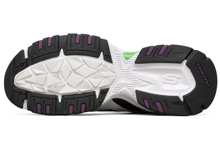 Skechers Stamina V2 Cushioned Wear-Resistant Breathable Low-Top Chunky Sneakers Men's Black White Green Purple