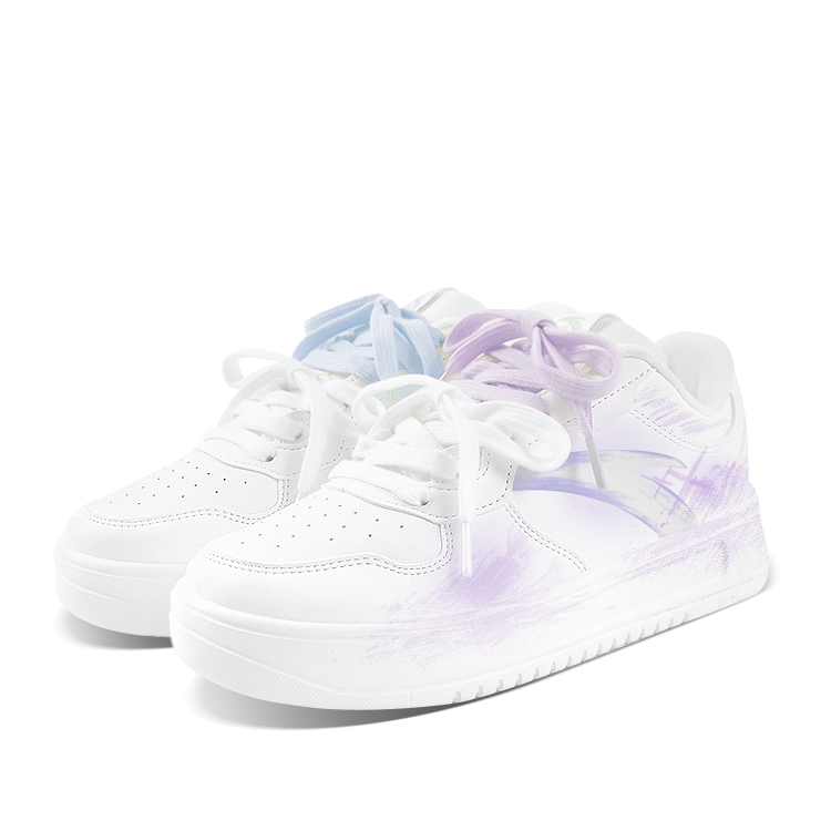 Anta Relaxed Anti Slip Wear Resistant Low Top Skateboard Shoes Unisex Purple Blue Mismatched