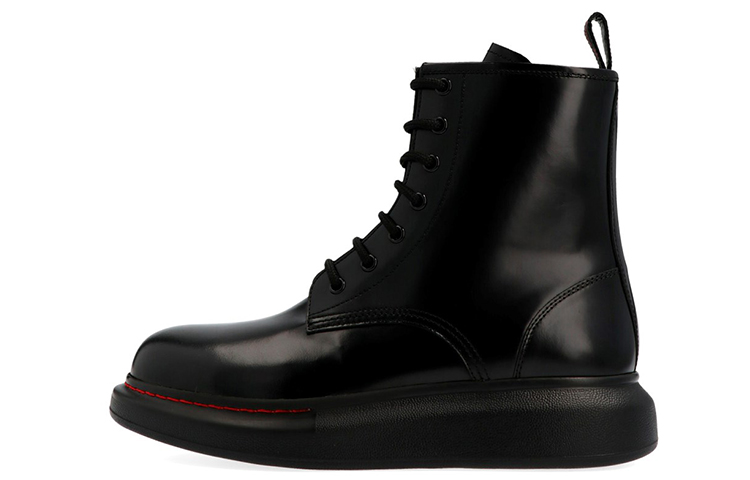 Alexander McQueen Glossed Leather Platform Ankle Boot Black Red Women's