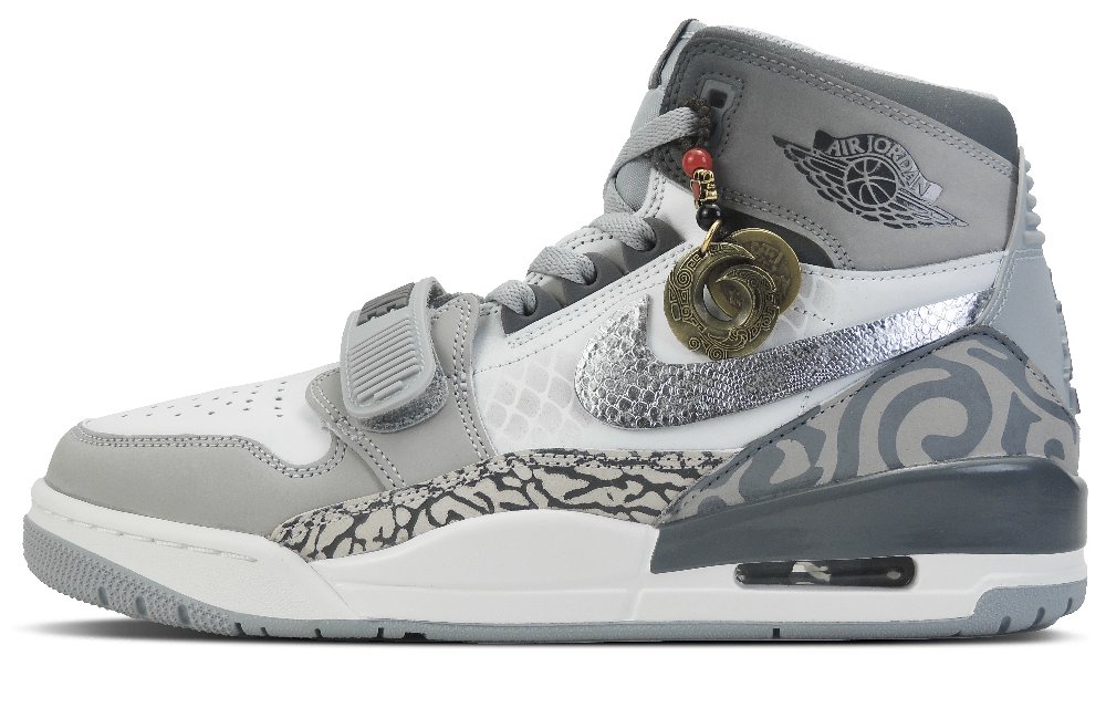 Jordan Legacy 312 Silver Gray Dragon Shadow High-Top Vintage Basketball Shoes Men's White Gray