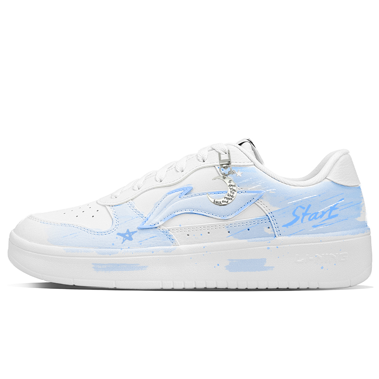 LiNing Pontoon Boats Slip Resistant, Abrasion Resistant, Breathable Low Top Skateboard Shoes Unisex White Blue