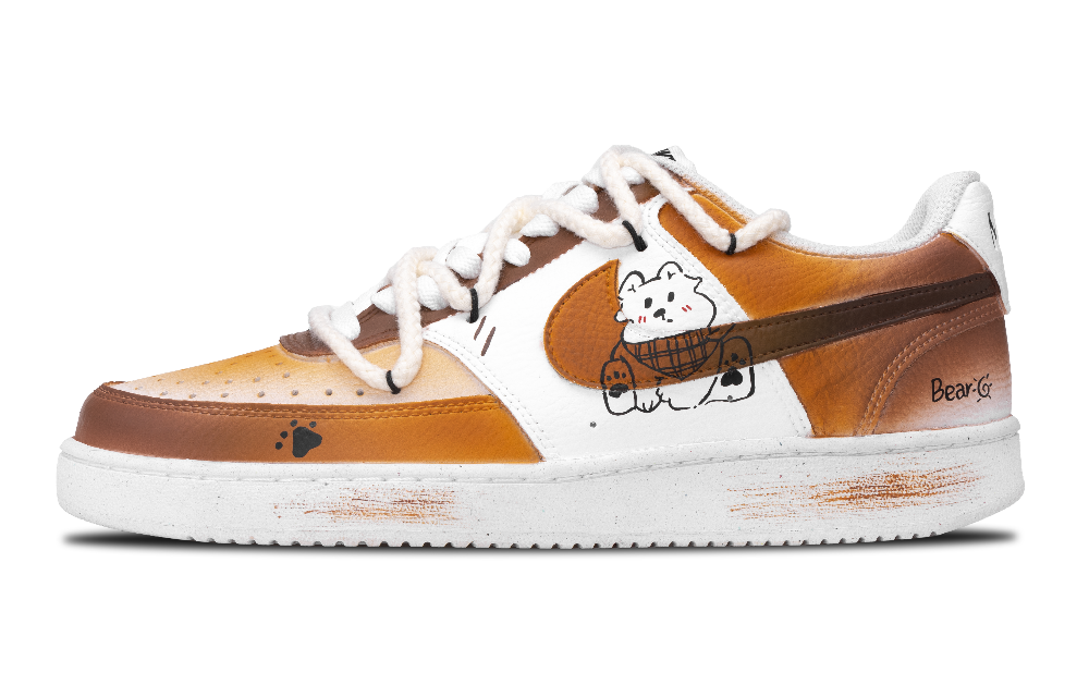 Nike Court Vision Low Anti Slip Wear Resistant Low Top Skateboard Shoes Men's White Brown