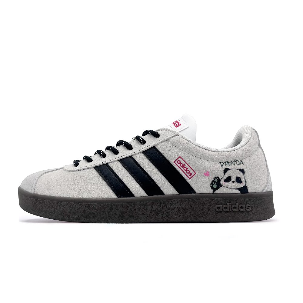 Adidas VL COURT 2.0 Bear Yeah Abrasion Resistant Low Top Skateboard Shoes Unisex Light Gray