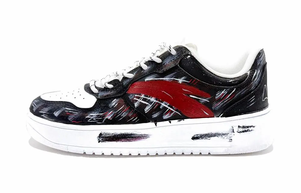Anta Relaxed Slip Resistant Shock Absorbers Low Top Skateboard Shoes Men's Black Red