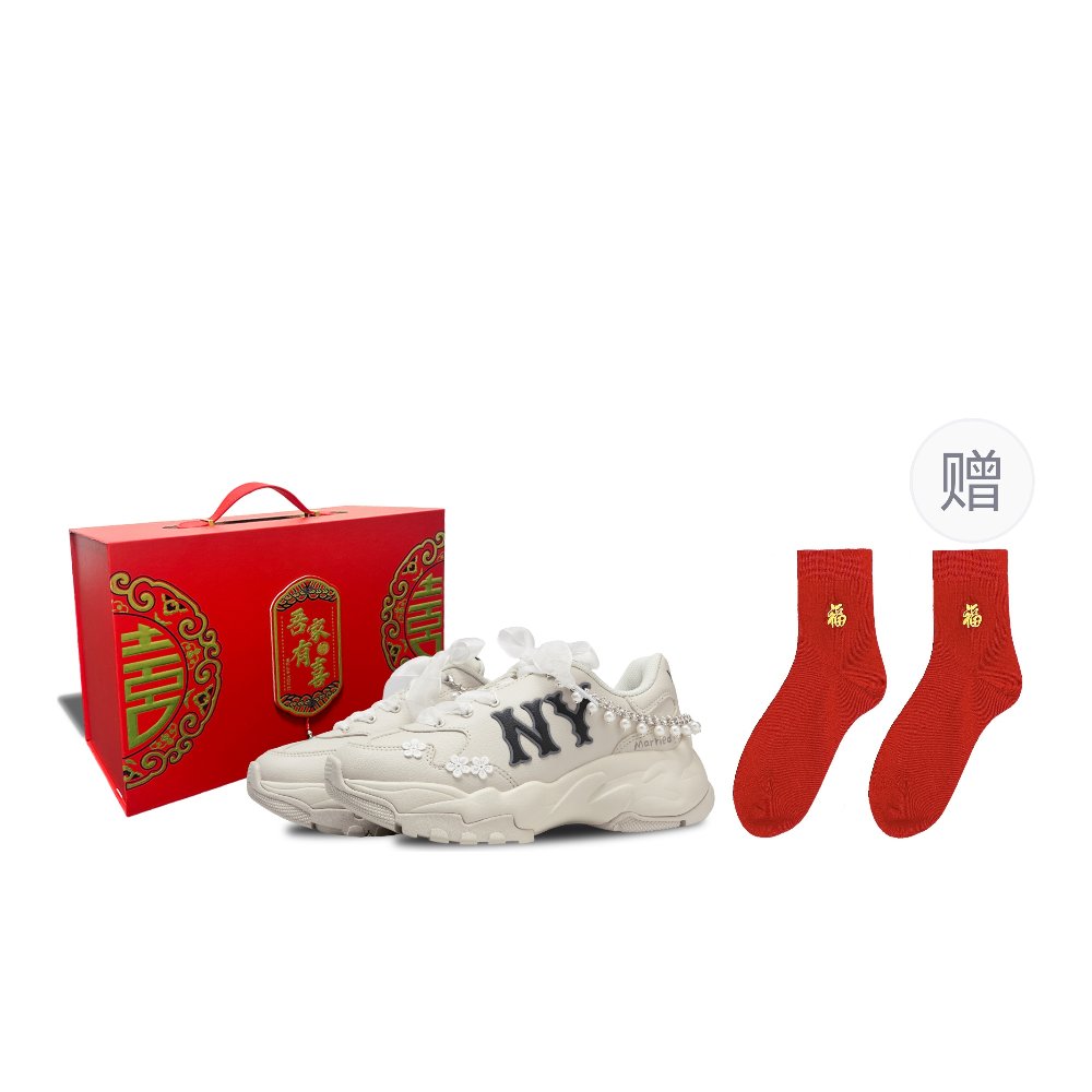 MLB Big Ball Chunky Perfect Match Of Joy Abrasion Resistant Low Top Chunky Sneakers Women's Ivory White