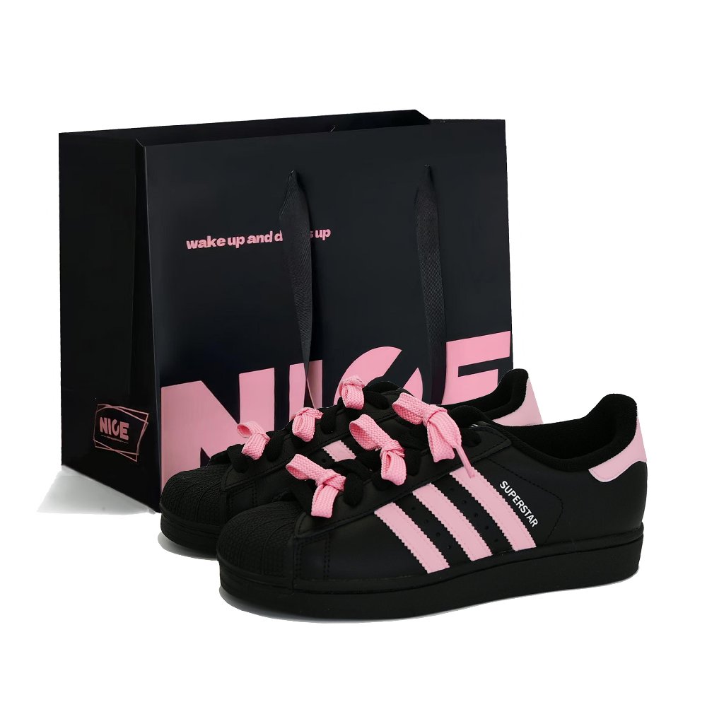 Adidas Originals SUPERSTAR Sweet Heart Berry Abrasion Resistant Low Top Skateboard Shoes Women's Black Pink