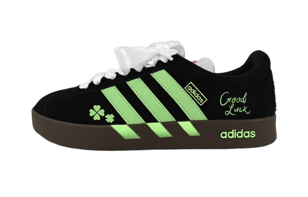 Adidas Neo VL Court 2.0 Lifestyle Lucky Four Leaf Clover Abrasion Resistant Low Top Skateboard Shoes Unisex Green