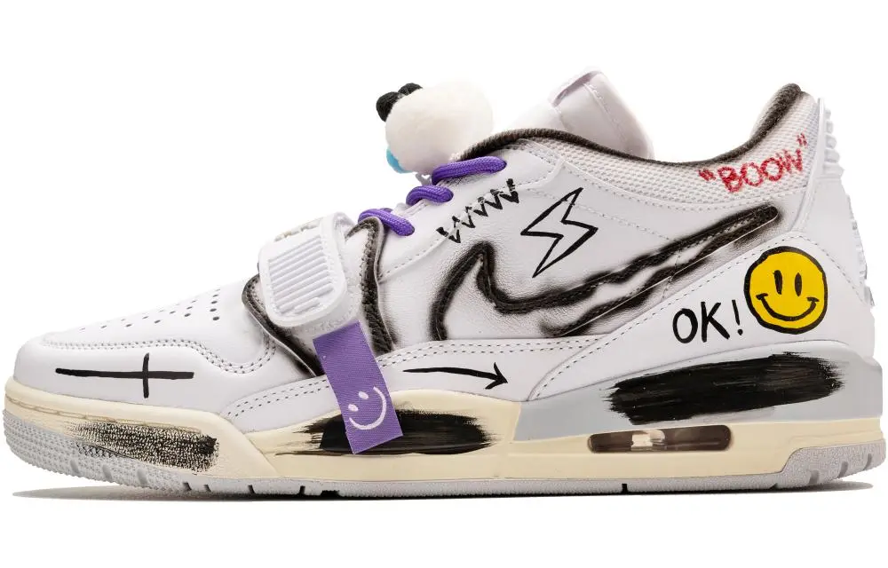 Jordan Legacy 312 Cushioning Wear-Resistant Low-Top Vintage Basketball Shoes Men's Black White Purple