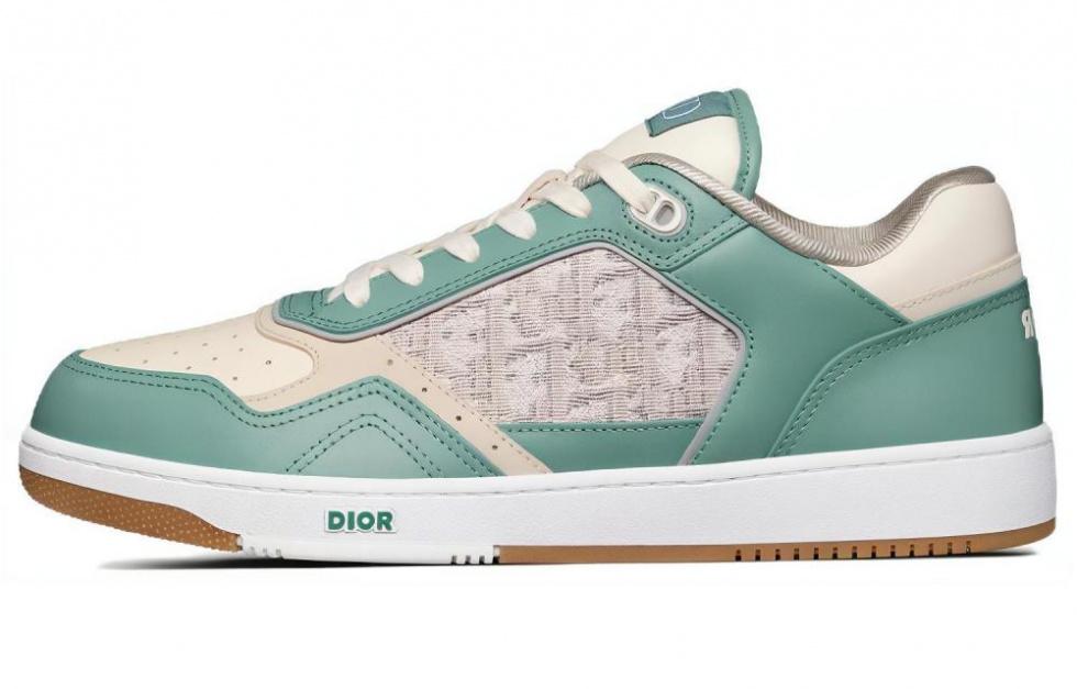 DIOR B27 Low Turquoise And Cream Smooth Calfskin And Cream DIOR Oblique Jacquard Canvas