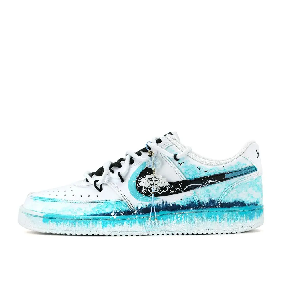 Nike Court Vision 1 Blue Ink Dazzling Color Abrasion Resistant Balance Low top Skateboard Shoes Unisex Teal
