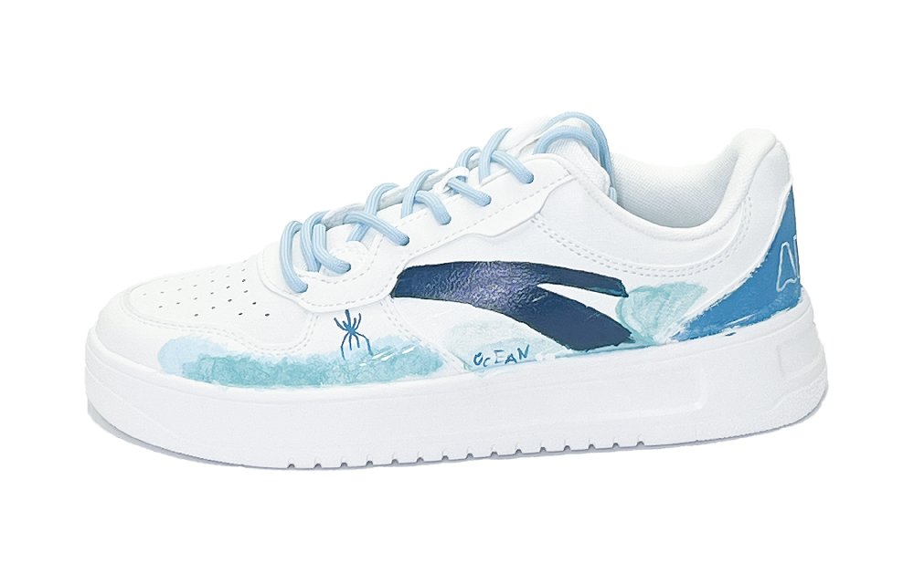 Anta Slip Resistant Cushioning Abrasion Resistant Low Top Skateboard Shoes Men's Blue White