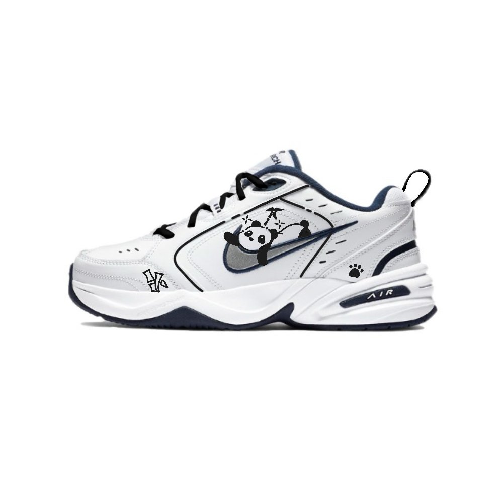 Nike Air Monarch 4 Anti-Slip And Wear-Resistant Height Increasing Low-Top Chunky Sneakers Unisex Black White
