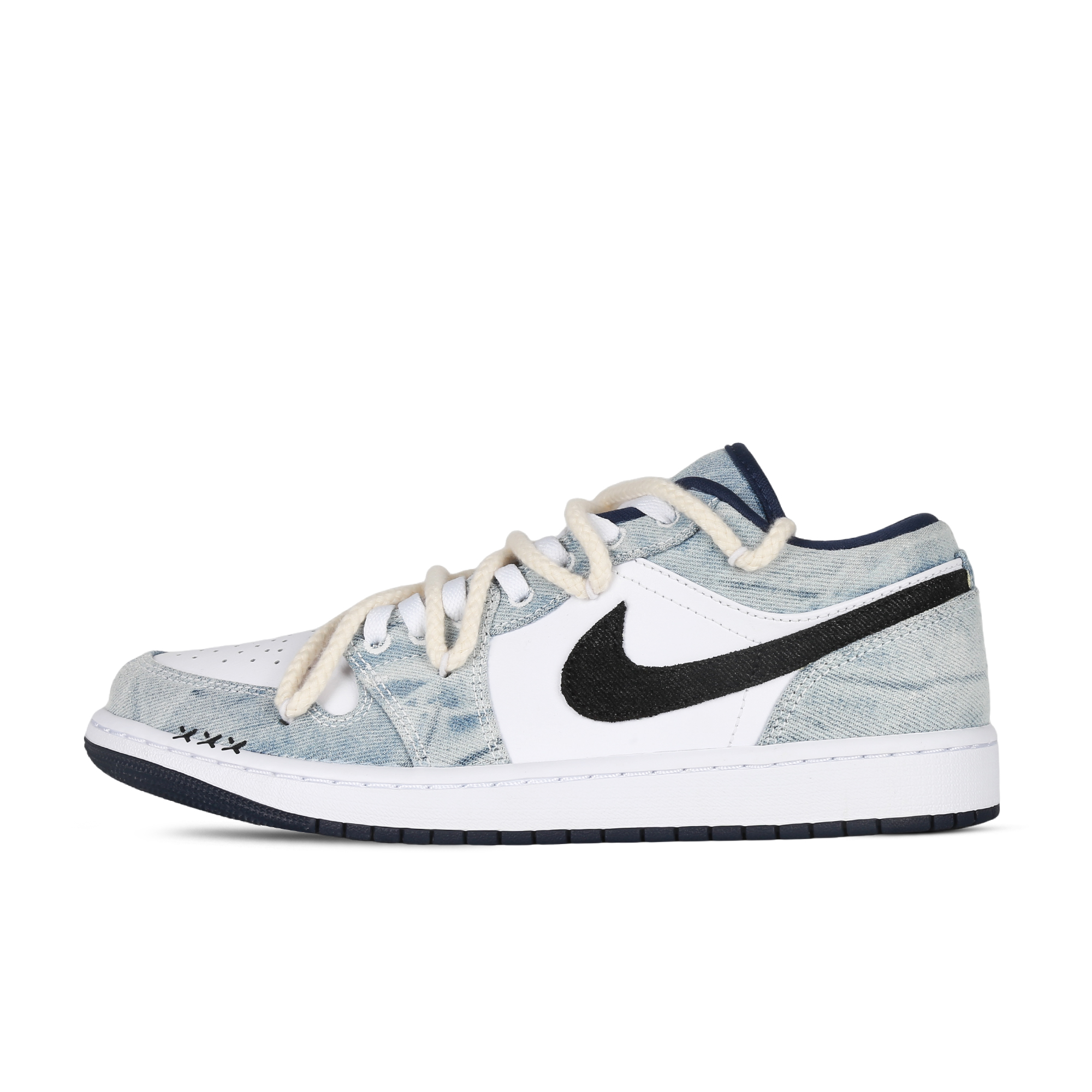 Jordan Air Jordan 1 Low Se Washed Denim 3X Anti-Slip Wear-Resistant Low-Top Vintage Basketball Shoes Men's White Blue