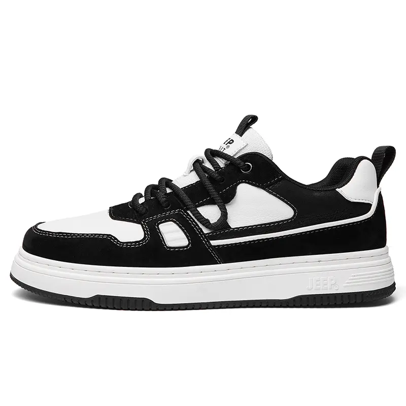 JEEP SPIRIT Classic Oreo Black White Low Top Casual Skateboard Shoes Men's Black White