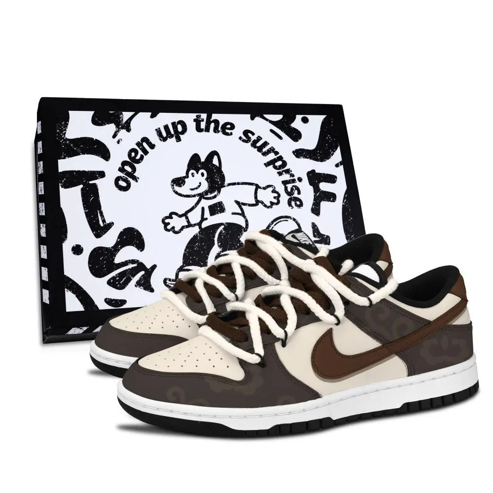 Nike Dunk Black White, Cloud Pattern Brown Style Abrasion Resistant Low top Skateboard Shoes Unisex