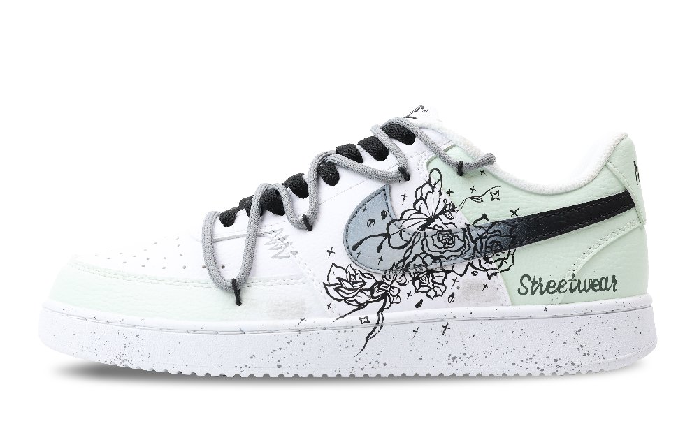 Nike Court Vision 1 Anti-Slip Wear-Resistant Low-Top Skateboard Shoes Men's White Cyan