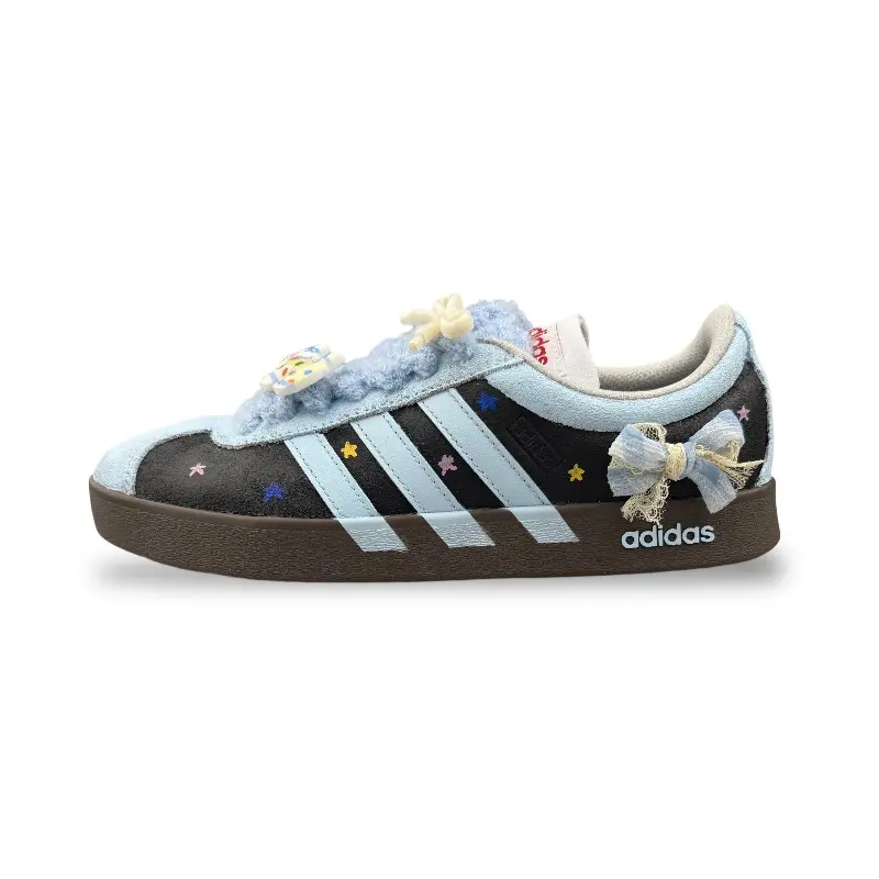 Adidas VL COURT 2.0 Abrasion Resistant Low top Skateboard Shoes Women's Black Blue