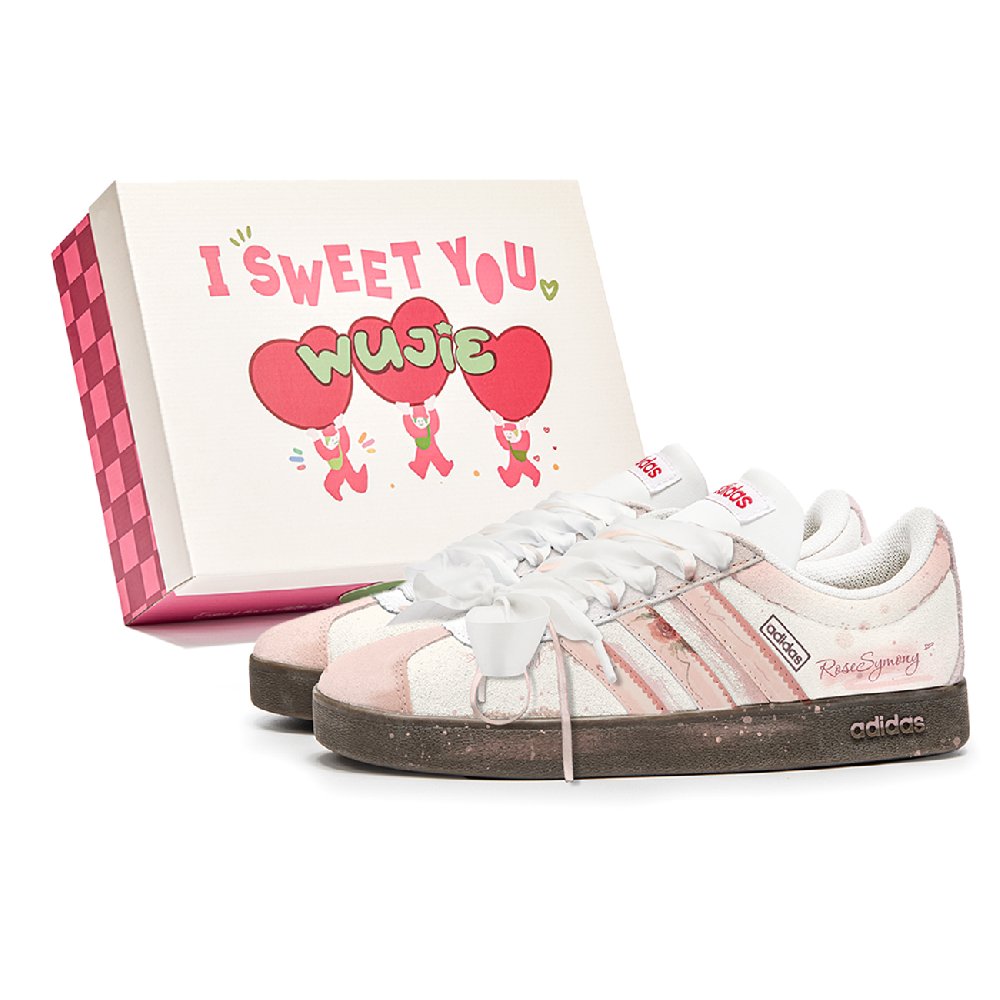 Adidas Neo VL Court 2.0 Rose Journal Shock Absorbers Low Top Skateboard Shoes Unisex Pink Brown