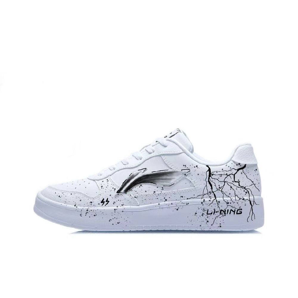 LiNing Pontoon Boats Cushioning, Wear Resistant Low Top Skateboard Shoes Men's White Black