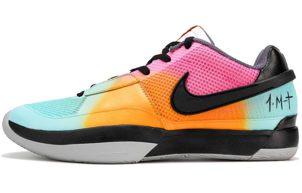 Nike Ja 1 Cushioned Slip-Resistant Breathable Low-Top Basketball Shoes Unisex Pink Yellow Blue
