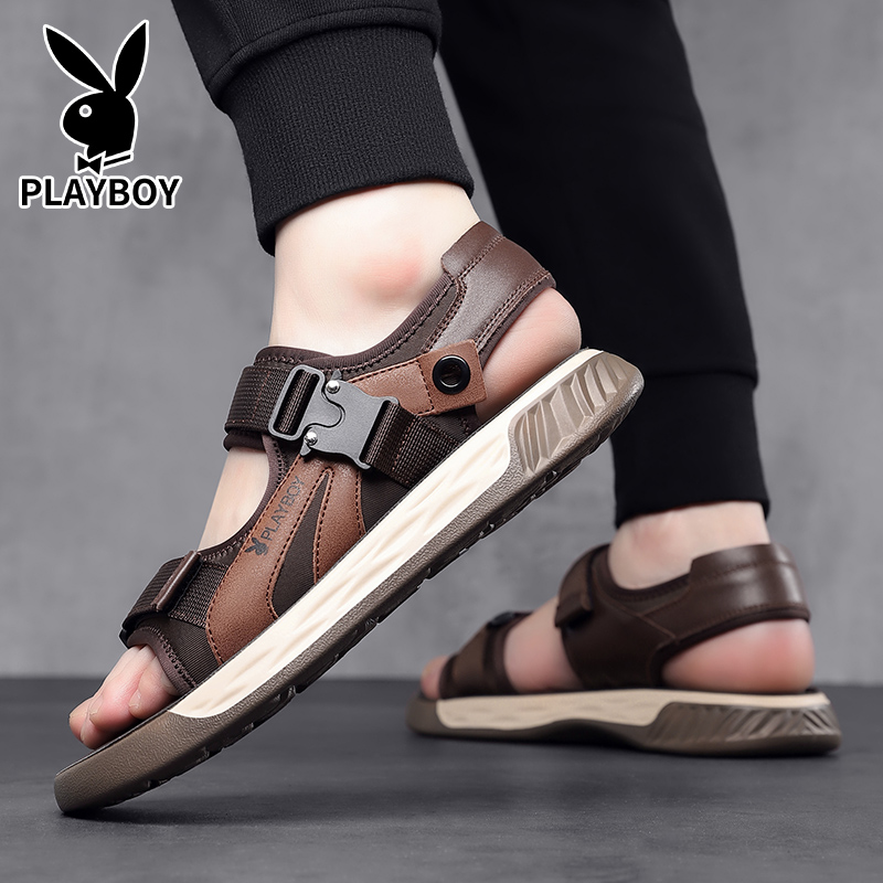 Playboy Beach Sandals Men Brown/Green/Gray