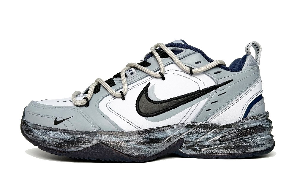 Nike Air Monarch 4 White Navy Anti Slip Wear Resistant Low Top Chunky Sneakers Unisex Black Gray