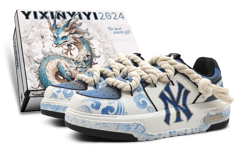 MLB Chunky Liner Low-Top Skateboard Shoes Unisex Blue And White Porcelain