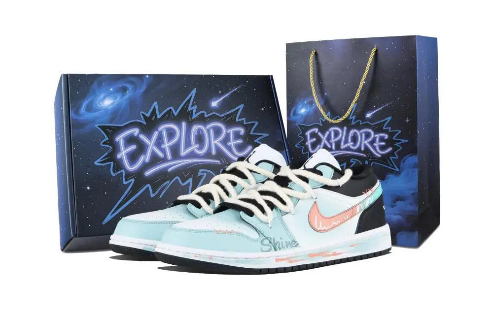 Jordan Air Jordan 1 Mint Star Abrasion Resistant Low top Vintage Basketball Shoes Unisex Blue