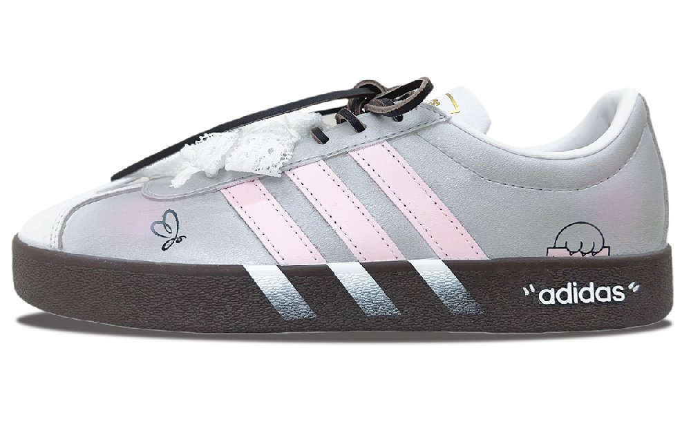 Adidas Neo VL Court 2.0 Abrasion Resistant Low Top Skateboard Shoes Unisex Silver Pink