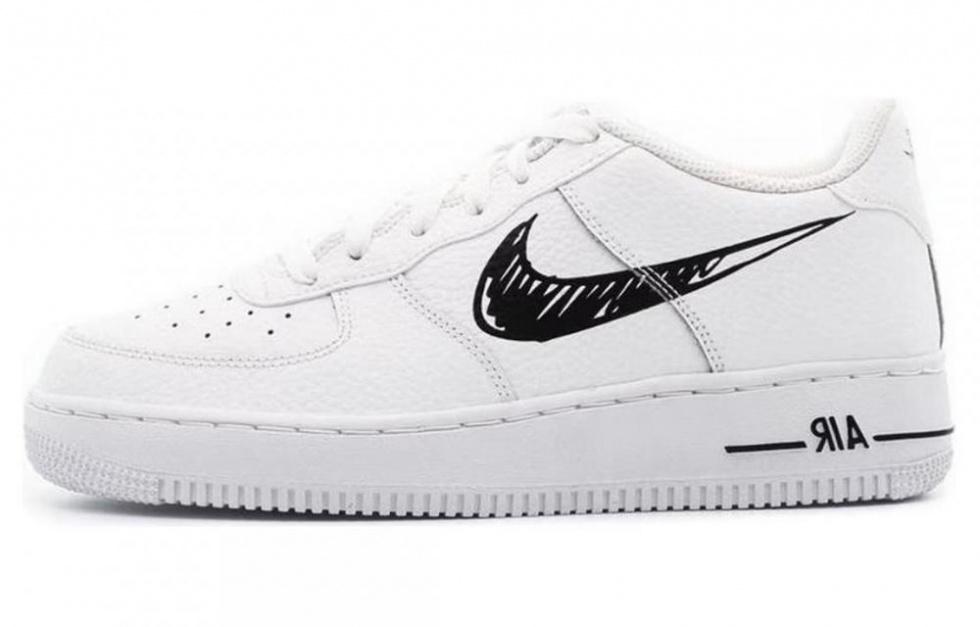 Nike Air Force 1 Low 'Doodle Swoosh - White Black' GS