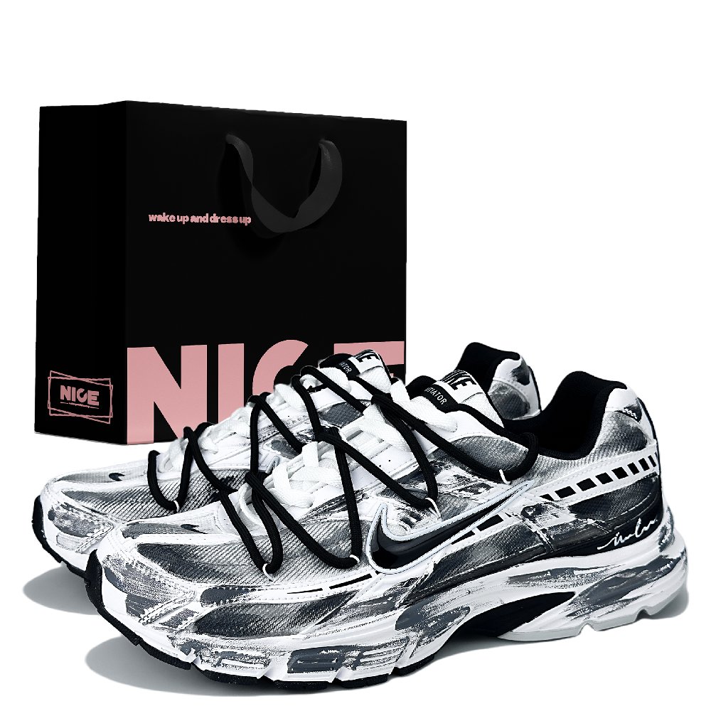 Nike Initiator Abrasion Resistant Low Top Running Shoes Men's Black White