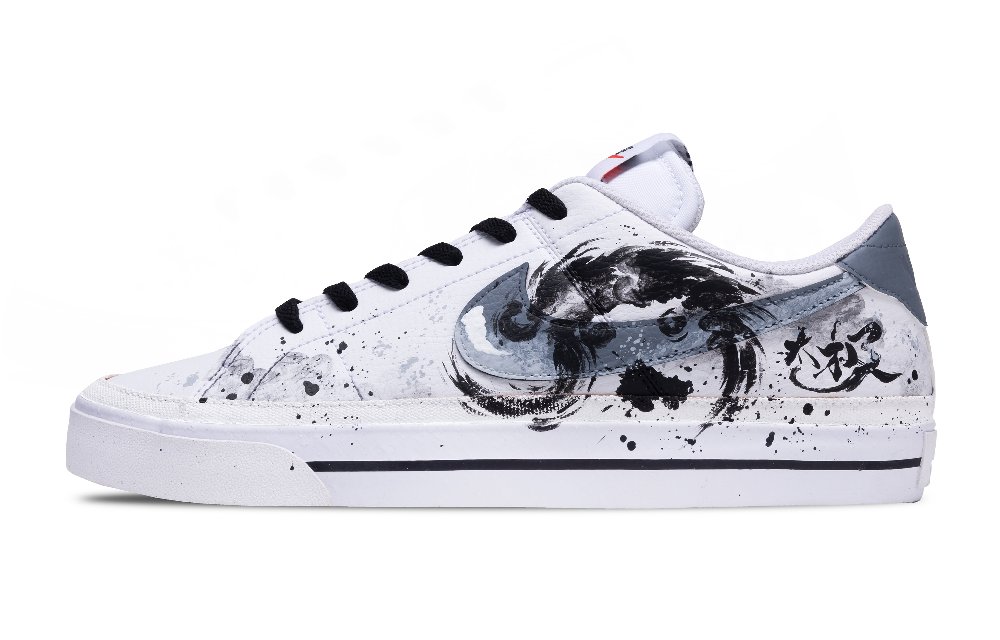 Nike Court Legacy Ink Intent Tai Chi Slip Resistant Low Top Skateboard Shoes Unisex Black White Gray