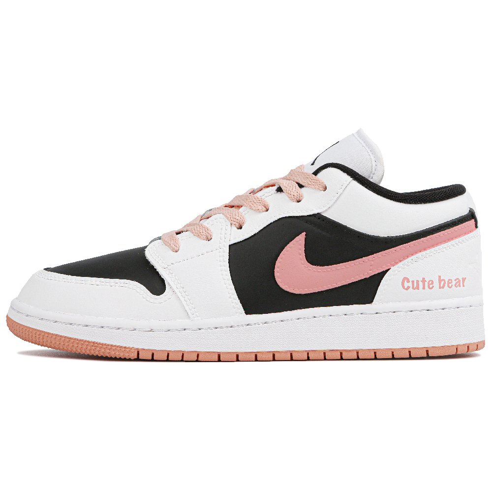 Jordan Air Jordan 1 Cushioning, Wear Resistant Low Top Skateboard Shoes GS White Pink Black