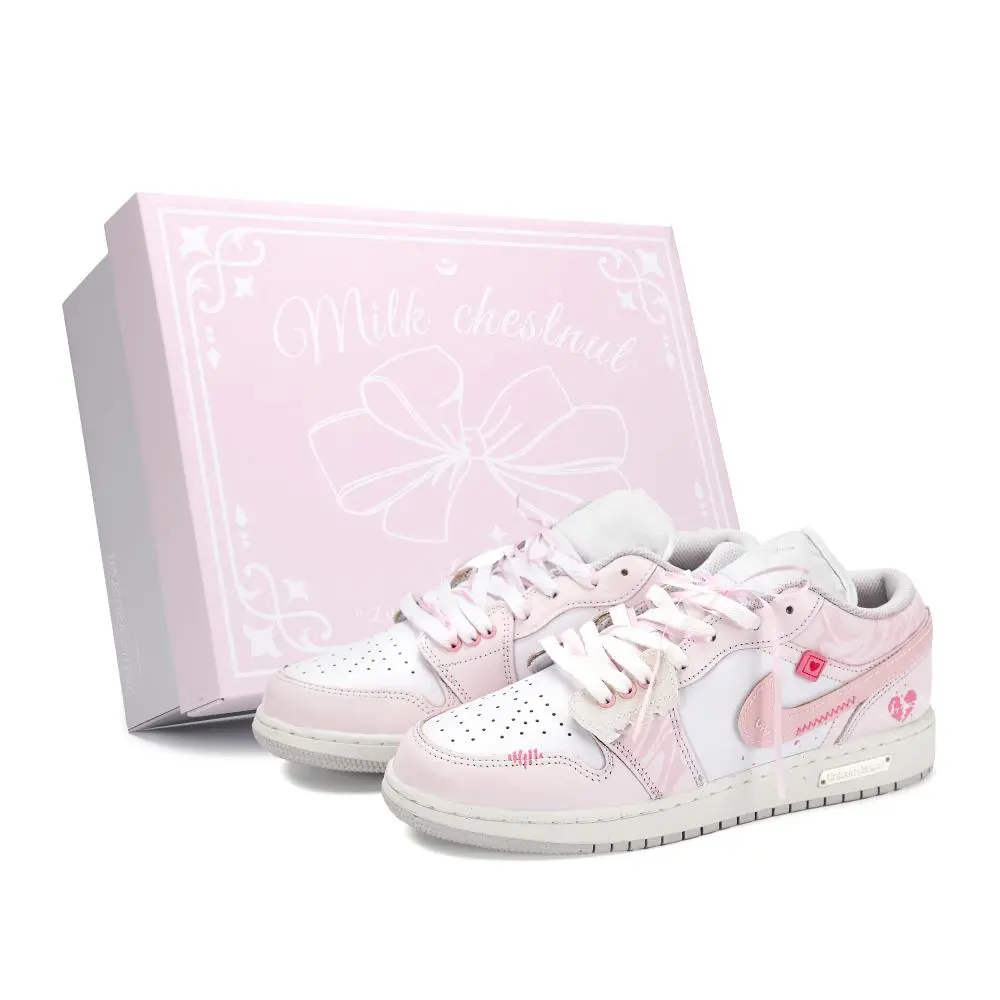 Jordan 1 Love Confession Encounter Abrasion Resistant Low top Vintage Basketball Shoes Women's Pink