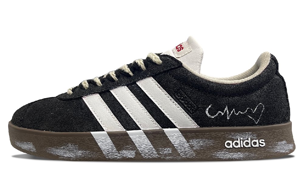 Adidas VL COURT 2.0 Abrasion Resistant Low Top Skateboard Shoes Unisex Black White