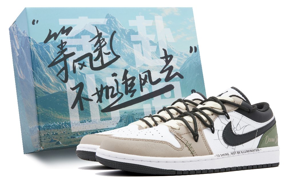 Jordan Air Jordan 1 Low Cushioned Slip-Resistant Low-Top Vintage Basketball Shoes Men's Black White Brown
