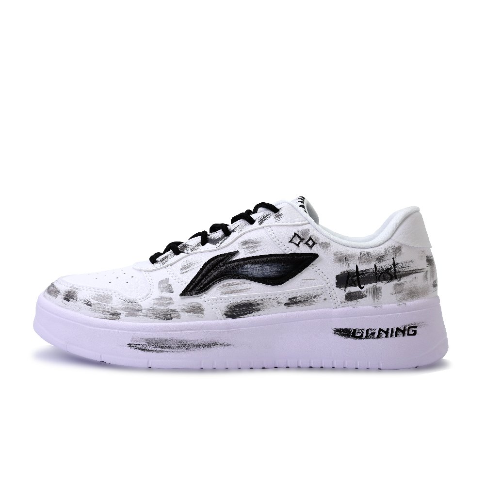 LiNing Pontoon Boats Abrasion Resistant, Lightweight, And Breathable Low Top Skateboard Shoes Unisex Black White Gray