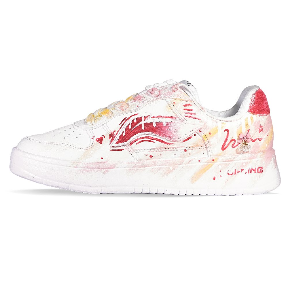 LiNing Pontoon Boats Slip Resistant Cushioning Abrasion Resistant Low Top Skateboard Shoes Unisex White Red