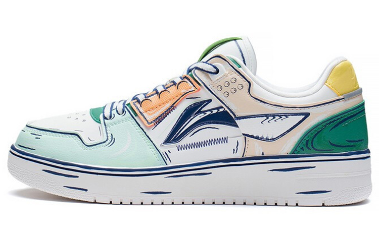 LiNing Abrasion Resistant Breathable Low Top Skateboard Shoes Men's White Green
