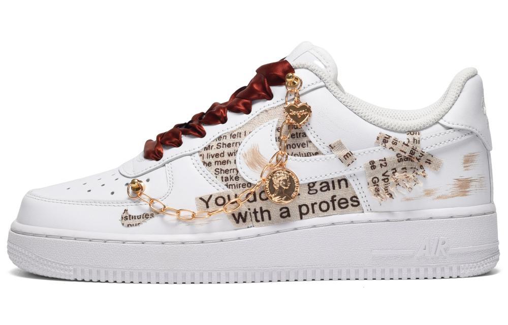 Nike Air Force 1 Low CUS ID Vintage Old Newspaper Low Top Skateboard Shoes Men's White Brown