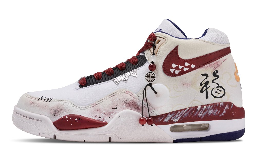 Nike Flight Legacy Luck On Your Side Abrasion-Resistant Mid-Top Vintage Basketball Shoes Men's White Red