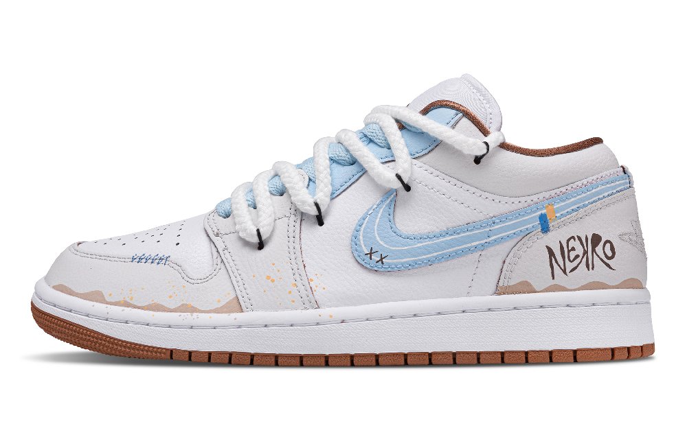 Jordan Air Jordan 1 Town Time Abrasion Resistant Low Top Vintage Basketball Shoes Unisex White Blue Gray