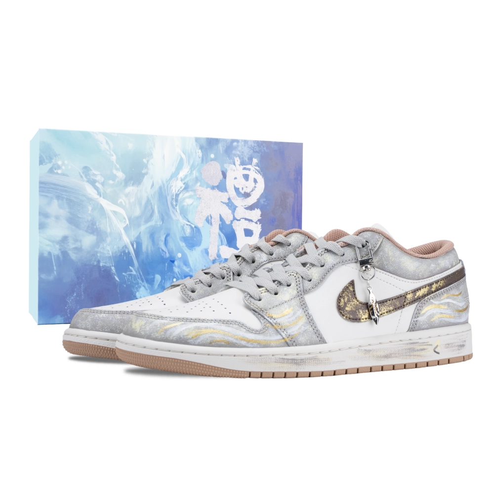 Jordan Air Jordan 1 Rosemary Nightfall Abrasion Resistant Low top Vintage Basketball Shoes Unisex Beige Gray
