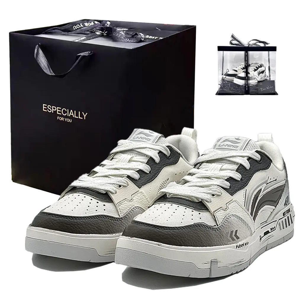 LiNing Yuan Chu Cushioning, Abrasion Resistant, Height Increasing Low top Skateboard Shoes Men's White Gray