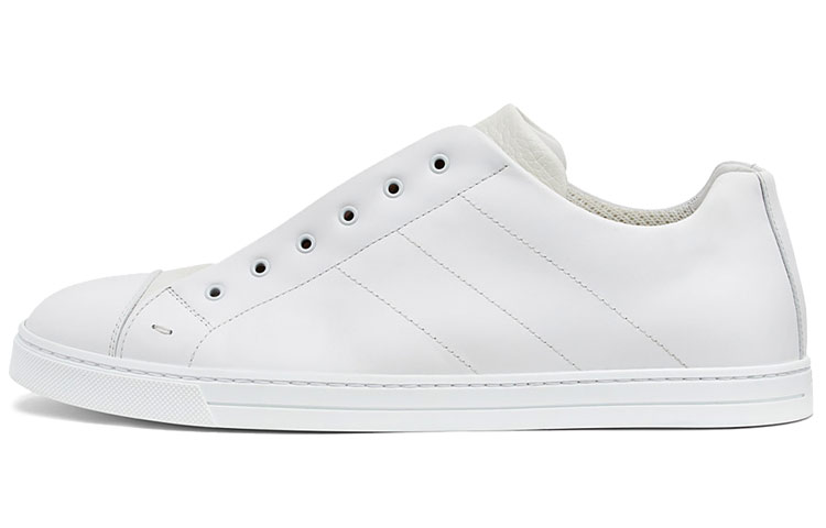 FENDI Leather Slip Ons White Brown